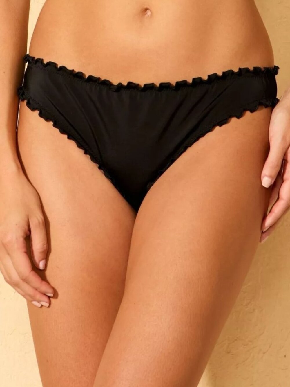 NEW Shade & Shore Ruffle Edge Cheeky Coverage Bikini Bottom - Black - XS